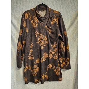 Women’s Reborn Sweater/Dress Top Size 1X, Button Front Floral Brown/yellow